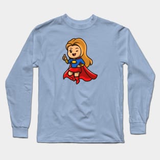 Cute Super Hero Girl Cartoon Illustration Long Sleeve T-Shirt